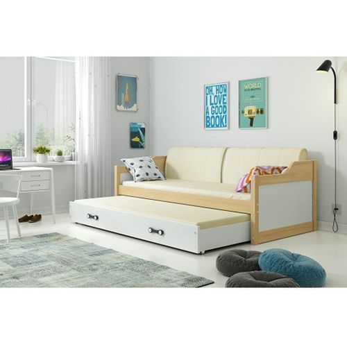 Drveni dečiji krevet Dawid sa dodatnim krevetom - 200x90 cm - svetlo drvo-beli slika 1
