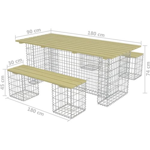 3-dijelni vrtni blagovaonski set s čeličnim gabionom borovina slika 6