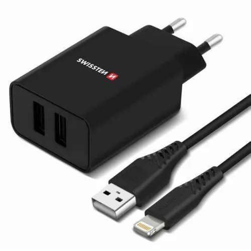 Swissten punjač 2xUSB 2,1A+ kabl Lightning 1,2m crna slika 2