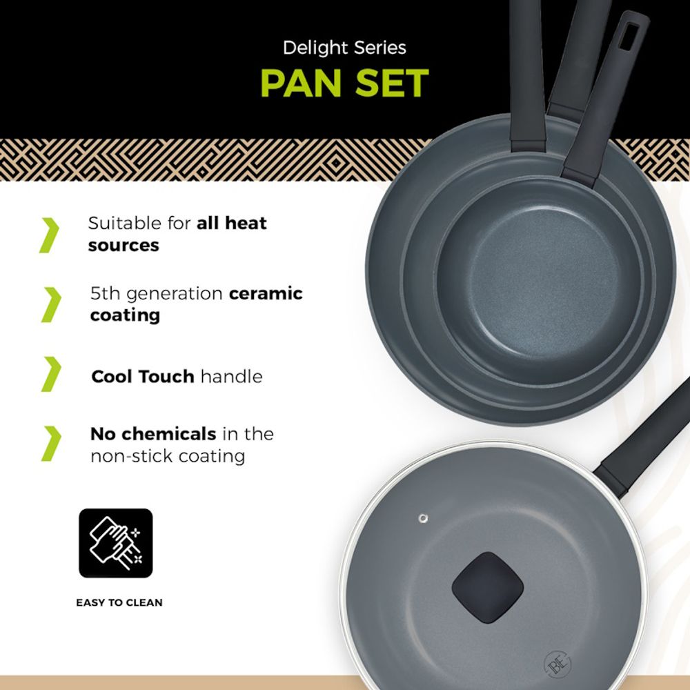 BE Living Set 3 tave 20-24-28 cm + wok s poklopcem 28 cm Delight Black slika 3