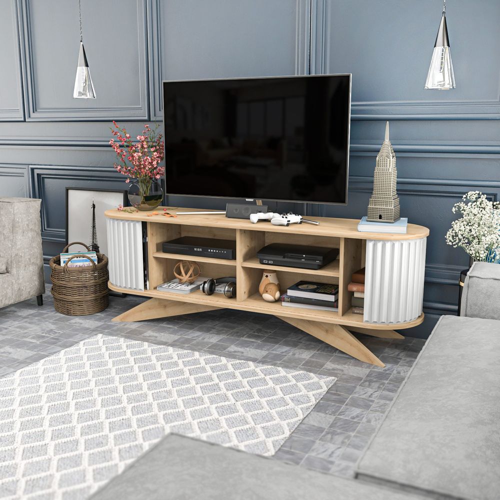 TV Stalak Stor - Sapphire, Bijeli sa Bijelim Safirom slika 6