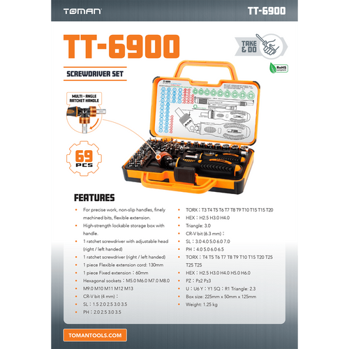 Toman Set alata, profesionalni komplet, 69 kom - TT-6900 slika 6