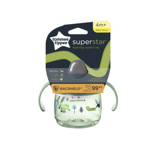 Tommee Tippee Superstar "WEANING SIPPEE" šalica s usnikom i poklopcem, 190 ml, 4MJ+, Zelena slika 1