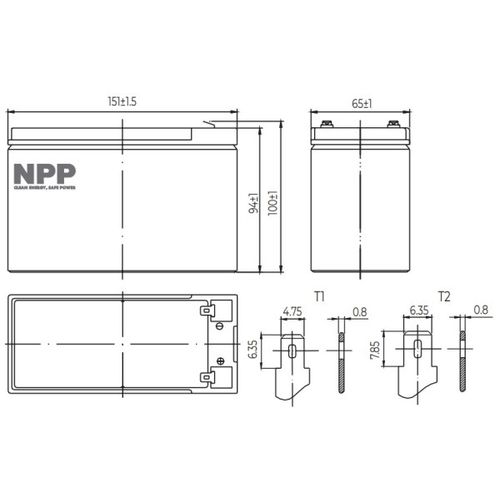 NPP NP12V-7Ah, AGM BATTERY, C20=7AH, T1, 151x65x94x100, 1,97KG, BLACK slika 2