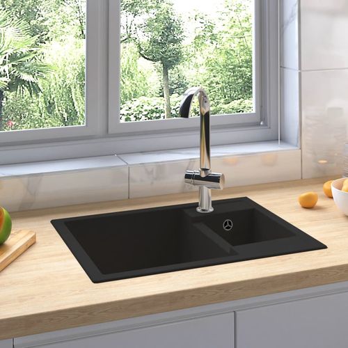 Kuhinjski sudoper s dvije kadice crni granitni slika 13