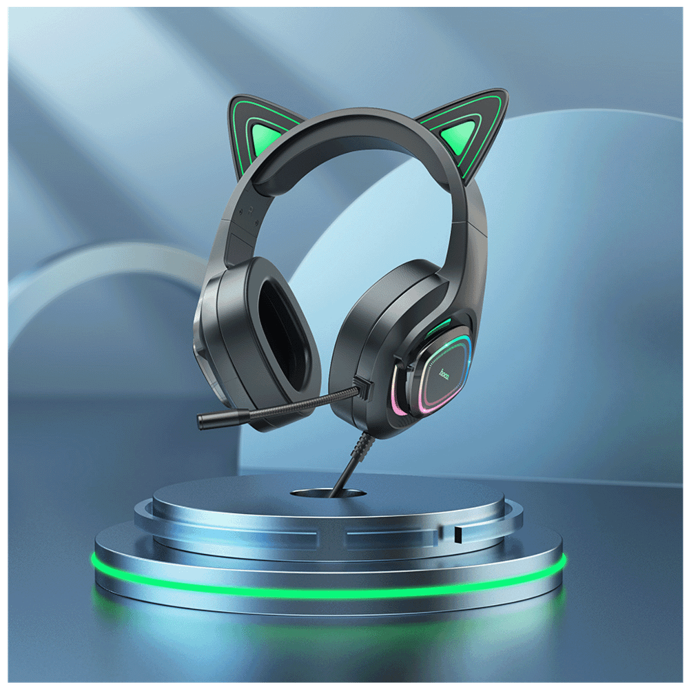 hoco. Slušalice sa mikrofonom, gaming, USB/3.5 mm, LED - W107 Cute Cat Black/Green slika 6