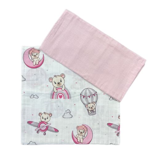 Tri Drugara Muslin Tetra Pelene Meda Na Avionu-Roze 80X80Cm slika 2