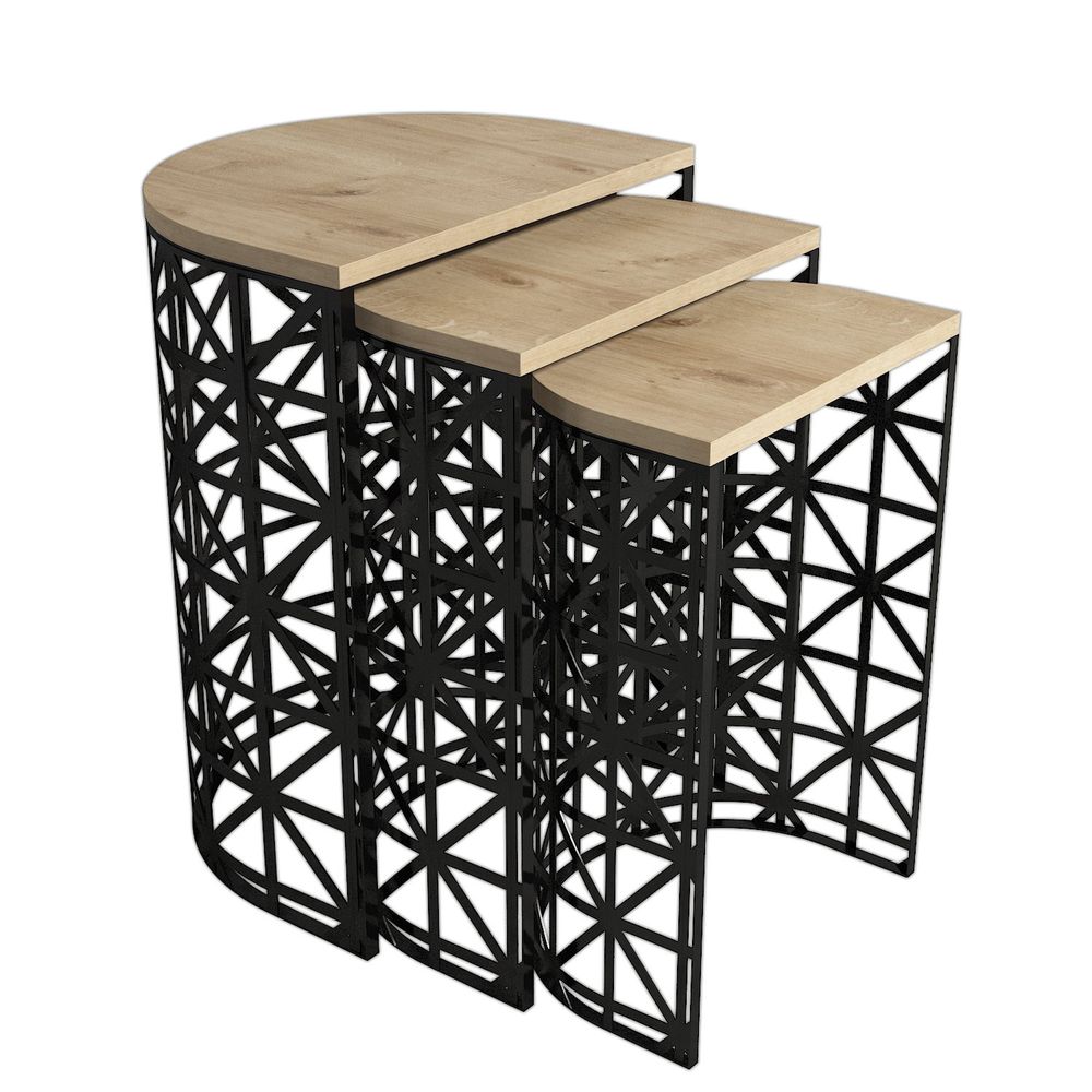 Nesting Table Stil Metal Ferforje - Set od 3 komada u boji hrasta slika 4