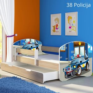 Dječji krevet ACMA s motivom, bočna sonoma + ladica 140x70 cm 38-policija