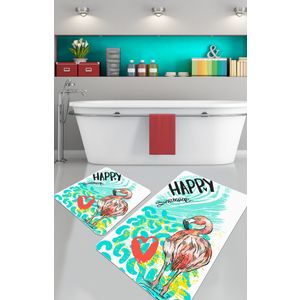 Happy Flamingo Multicolor Bathmat Set (2 Pieces)