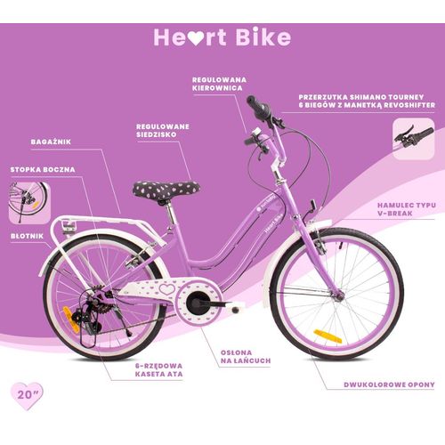 Dječji bicikl Heart 20" - 6 Shimano brzina - ljubičasti slika 10