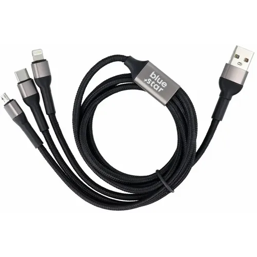 Blue Star 3-u-1 pleteni kabel s mikro USB, USB C i Lightning 3A konektorima slika 4