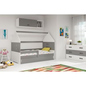 Drveni dečiji krevet Domi 1 sa prostorom za odlaganje - 160x80 cm - sivi - beli