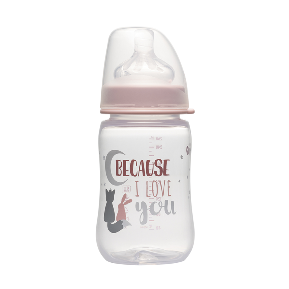 nip® Plastična flašica širokog grla sa silikonskom dudom 260ml 0m+ Girl slika 1