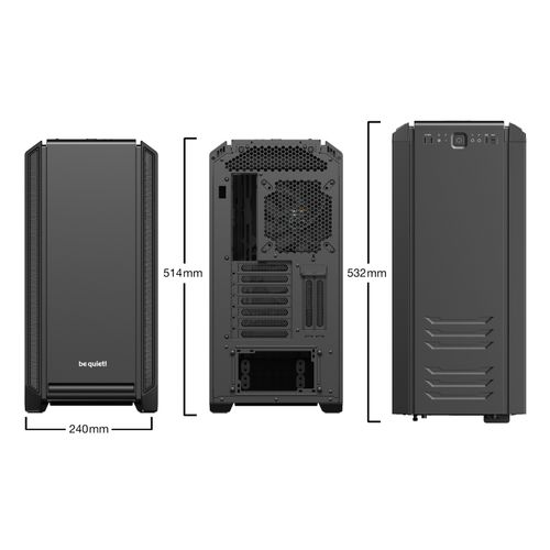 be quiet! BGW26 SILENT BASE 601 Window Black, MB compatibility: E-ATX / ATX / M-ATX / Mini-ITX, Two pre-installed be quiet! Pure Wings 2 140mm fans, Ready for water cooling radiators up to360mm slika 2