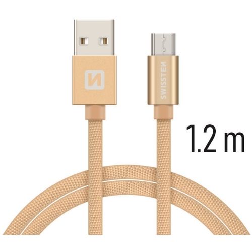 SWISSTEN kabel USB/microUSB, platneni, 3A, 1.2m, zlatni slika 1