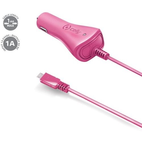 CELLY Auto punjač sa MICROUSB kablom u PINK boji slika 1