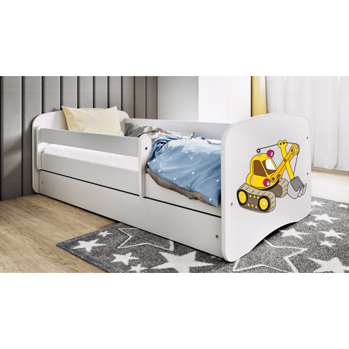 Drveni Dečiji Krevet Bager Sa Fiokom - Beli - 160X80Cm slika 1