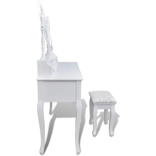 Toaletni stol s ogledalom i stolicom 7 ladica bijeli slika 43