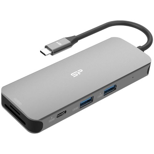 Silicon Power SPU3C08DOCSR300G USB-C 8-in-1 Hub SR30, SD Card-reader, MicroSD Card Reader, 1x HDMI 4K, Gigabit LAN, 2x USB3.2 Gen.1 (up to 5Gbps), 2x USB-C (1x PD2.0 charging up to 100W), Cable 0.15m slika 3