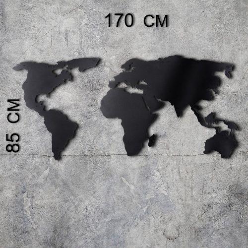 Wallity World Map Silhouette XL - Dekorativni Metalni Zidni Ukras u Crnoj Boji slika 3