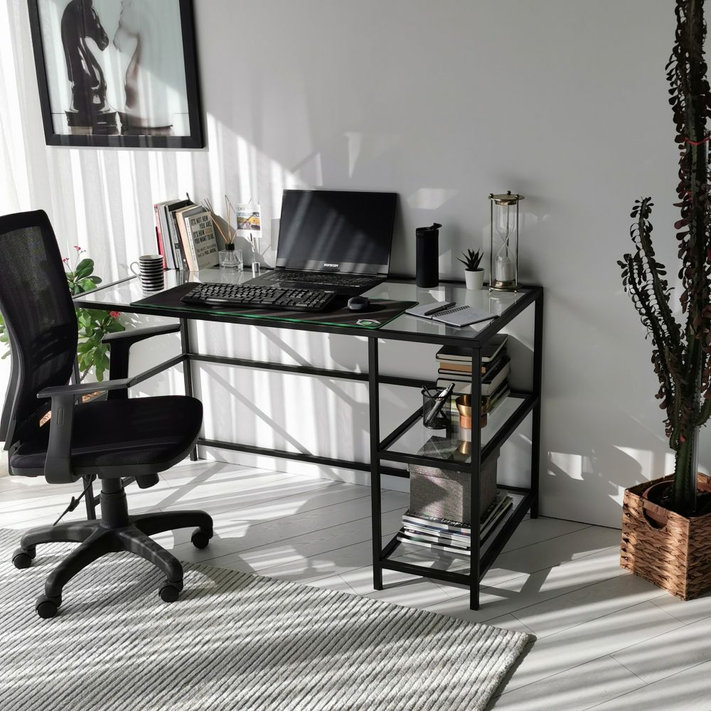 Master M101 Crni Radni Stol / 130x60cm sa Staklenom Pločom slika 3