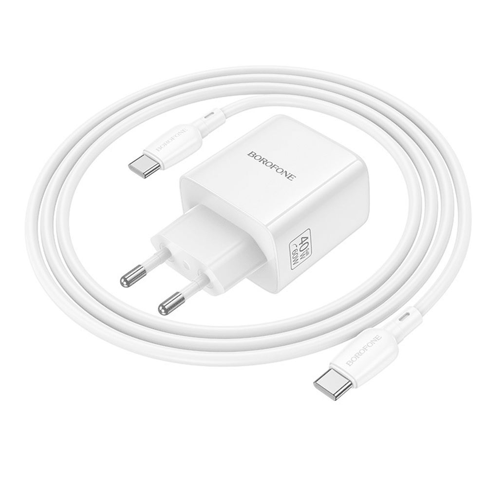 Zidni punjač s kabelom Type-C na Type-C Borofone Fuente GaN Type-C QC3.0 PD 40W bijeli slika 5