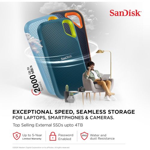 SanDisk Extreme Prijenosni SSD 2TB - Plavi, USB 3.2 Gen 2, Brzina do 1050/1000 MB/s slika 6