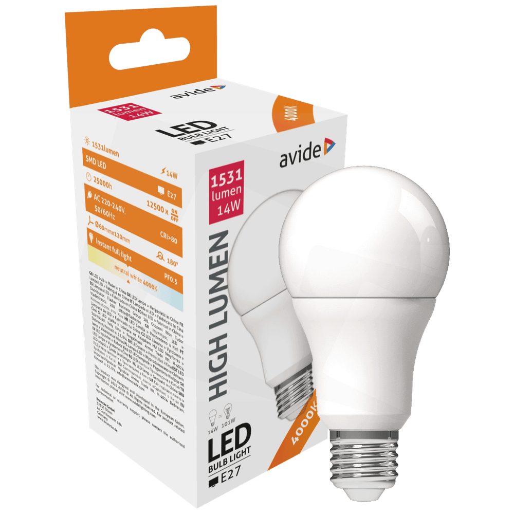 Avide Sijalica, LED 14W, E27, 4000K, 230V AC, bijela svjetlost - Globe A60 14W E27 slika 1