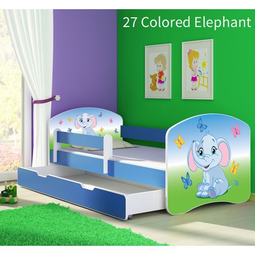 Dječji krevet ACMA s motivom, bočna plava + ladica 140x70 cm - 27 Colored Elephant slika 1
