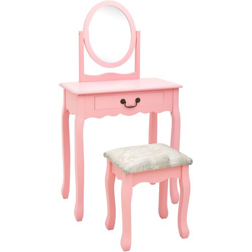 Toaletni stolić sa stolcem rozi 65x36x128 cm paulovnija i MDF slika 1