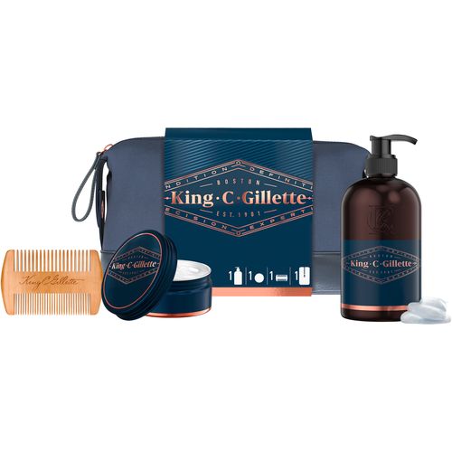King C. Gillette Poklon paket Šampon za bradu 350 ml & Balzam 100 ml + Češalj za bradu i kozmetička torbica slika 1