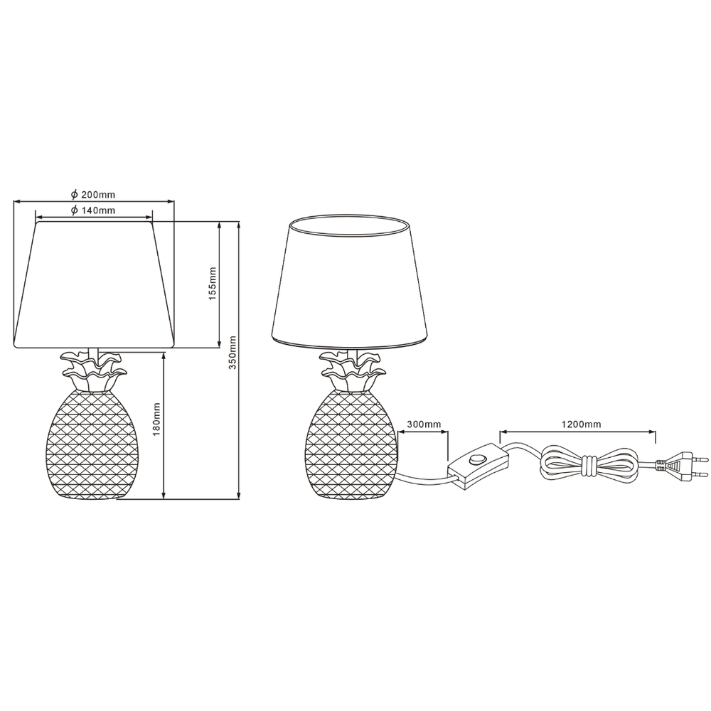 PINEAPPLEA 35cm. GOLD-BLACK stona lampa slika 3