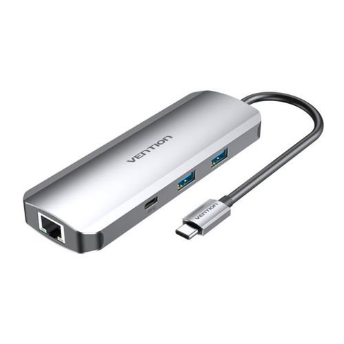 Vention USB-C to HDMI USB-C Gen 1 USB3.0x2 RJ45 SD TF TRRS 3.5mm PD Docking Station 0.15M Gray slika 1