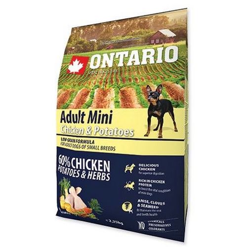 ONTARIO HRANA ZA PSE, ADULT MINI, PILETINA&BILJE 2,25KG slika 1