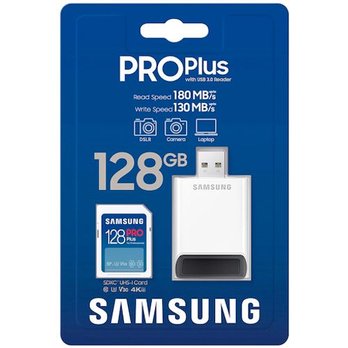 Samsung Memorijska kartica PRO Plus Full Size SDXC 128GB U3 + Card Reader MB-SD128SB slika 2