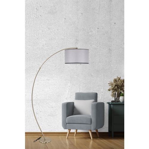 Mısra Mat Krom Lambader Silindir Açık Hasır Gri Abajurlu Light Grey Floor Lamp slika 1