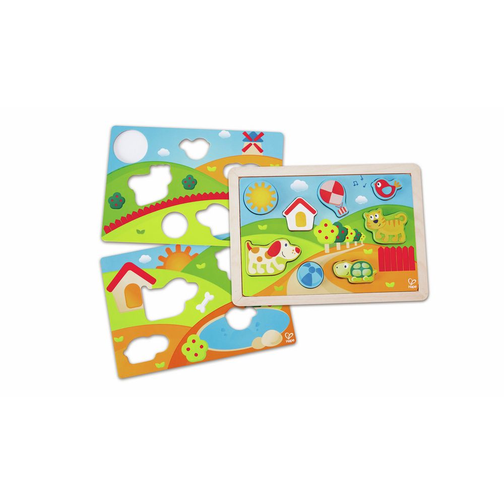Hape Drvena dvostrana slagalica Sunny Valley Puzzle slika 1