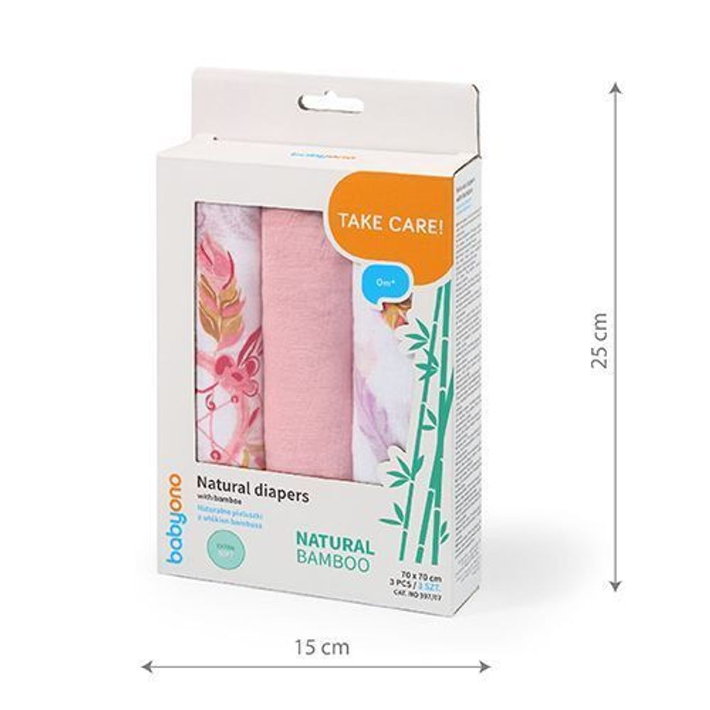 BabyOno Bambus tetra pelene Boho lišće, roza slika 3