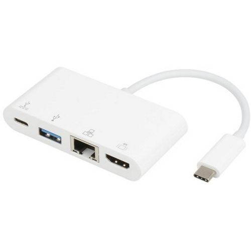 E-GREEN Adapter USB 3.1 tip C (M) - HDMI + USB3.0 + RJ45 + tip C (F) beli slika 1