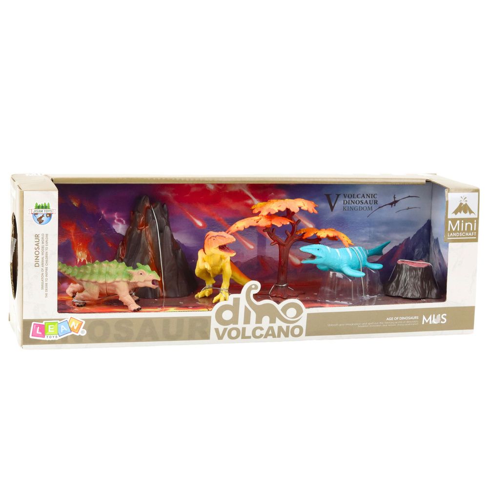 Set realističnih figurica dinosaura s vulkanskim drvetom, 6 komada slika 4