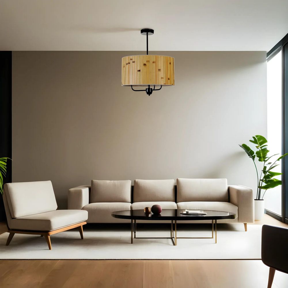 Elegantni Bambu 02 Abajurlu 3 Lü Sarkıt Avize u Oak Black slika 1
