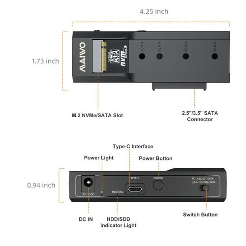 Adapter MAIWO USB(C) na NVME+SATA 2.5/3.5" K10635P2 slika 5