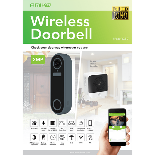 Amiko Home Bežični video interfon, DB7  - DB7 WiFi DoorBell slika 2