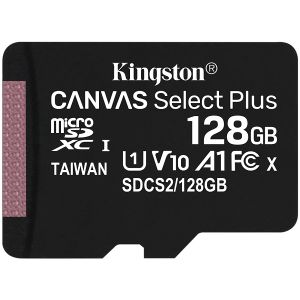 Kingston SDCS2/128GBSP MicroSD 128GB, Canvas Select Plus, Class 10 UHS-I U1 V10 A1, Read up to 100MB/s