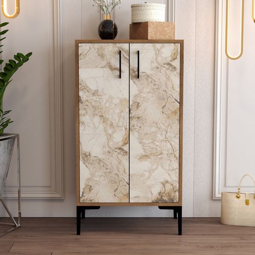 Woody Fashion Ormar za cipele, Prag - Walnut, White Marble slika 2