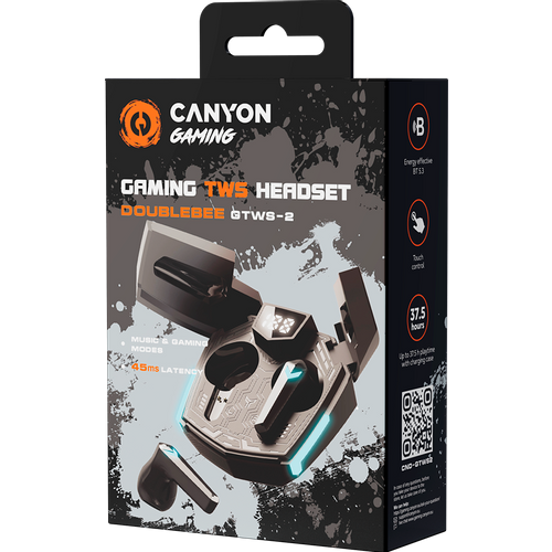 CANYON GTWS-2, Gaming True Wireless Headset, BT 5.3 stereo, 45ms low latency, 37.5 hours, USB-C, 0.046kg, black slika 6