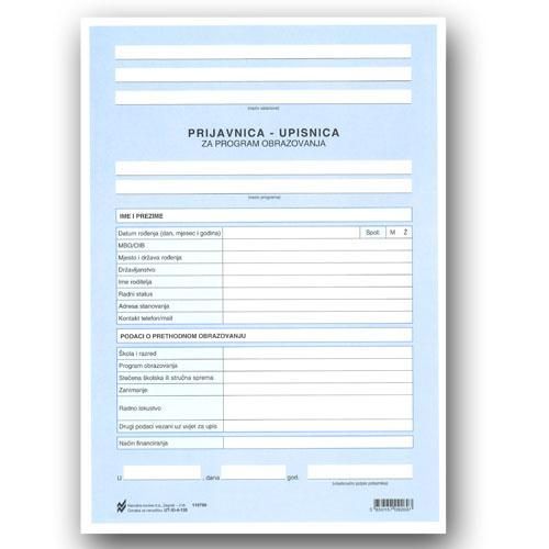 XI-4-135 PRIJAVNICA - UPISNICA ZA PROGRAM OBRAZOVANJA; List, 21 x 29,7 cm slika 2