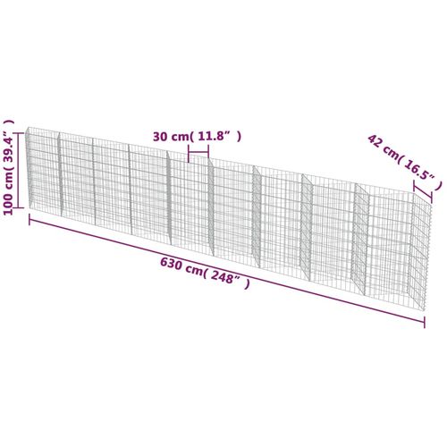 Gabionski zid od pocinčanog čelika 630 x 30 x 100 cm slika 27