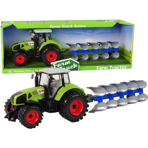 Zeleni traktor s plavim plugom slika 1